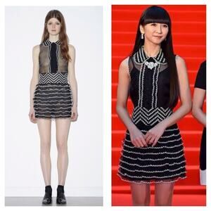 RED Valentino Black and White Chevron Dress